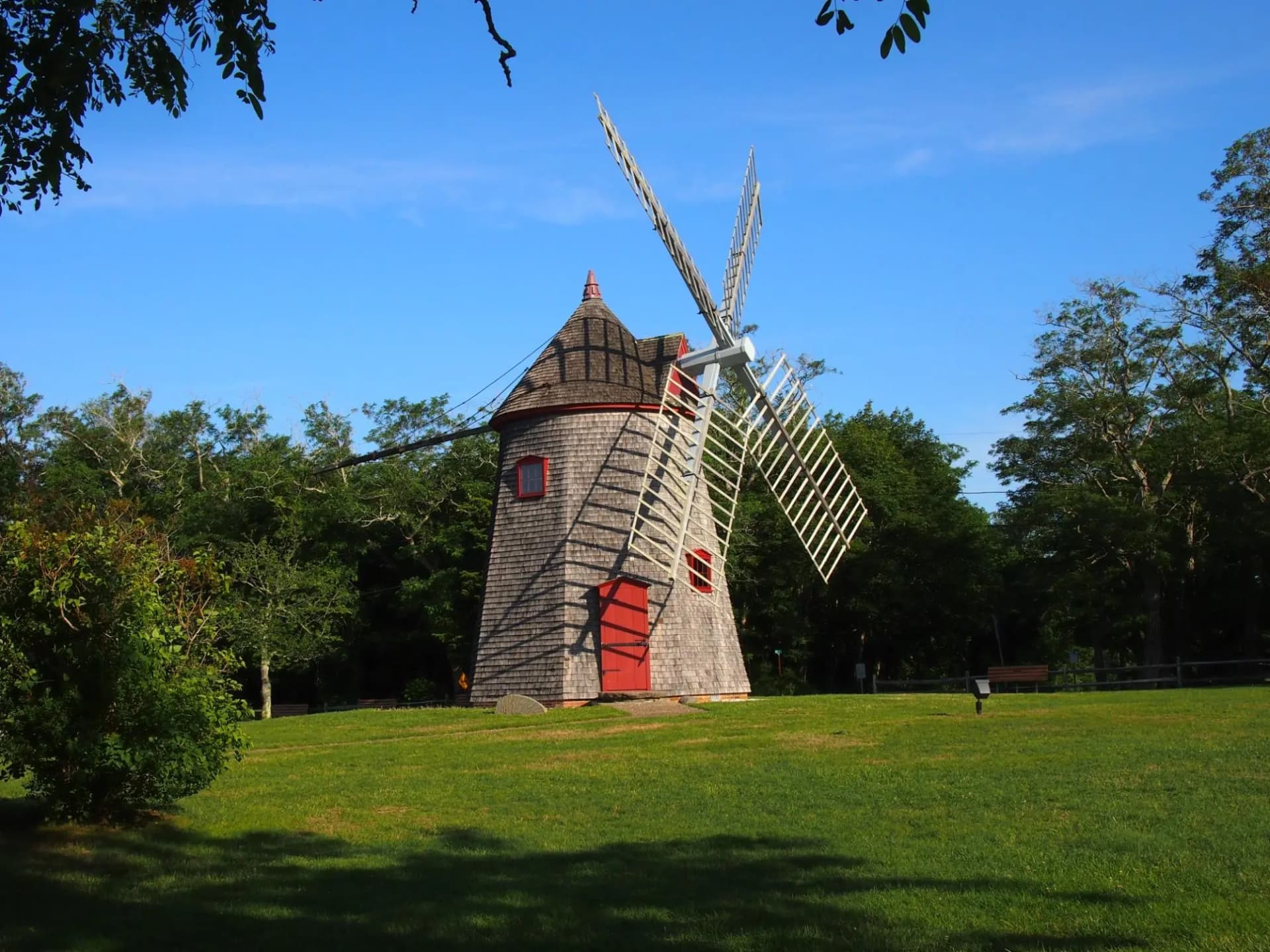 Eastham windmill at dusk with National Seashore beaches