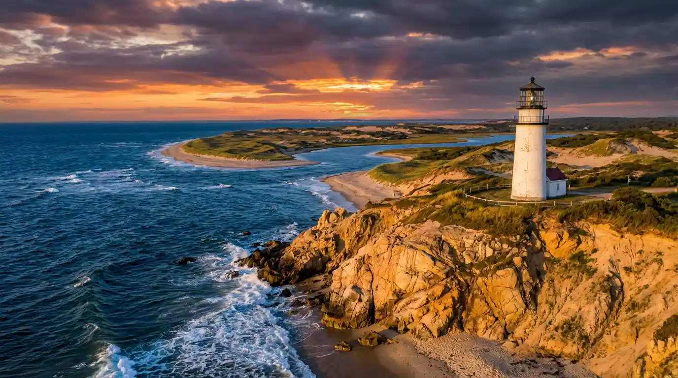 Highland Light lighthouse on the cliffs in Truro